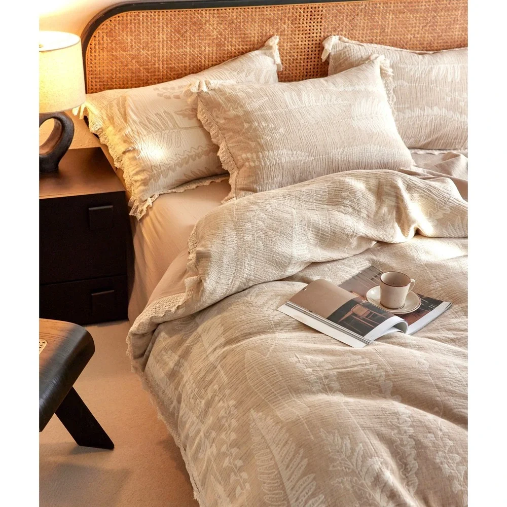 Linnet Jacquard Lace Linen Duvet Cover Set King BeigeJacquard Banana Leaves